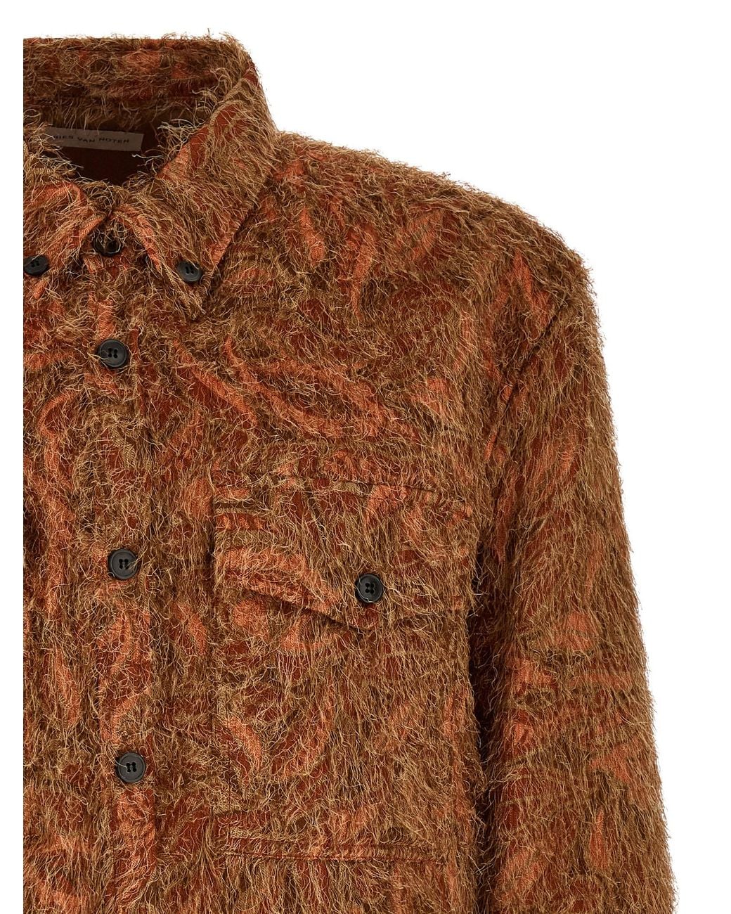 Dries Van Noten Brown Shaggy Fringed Shirt for men