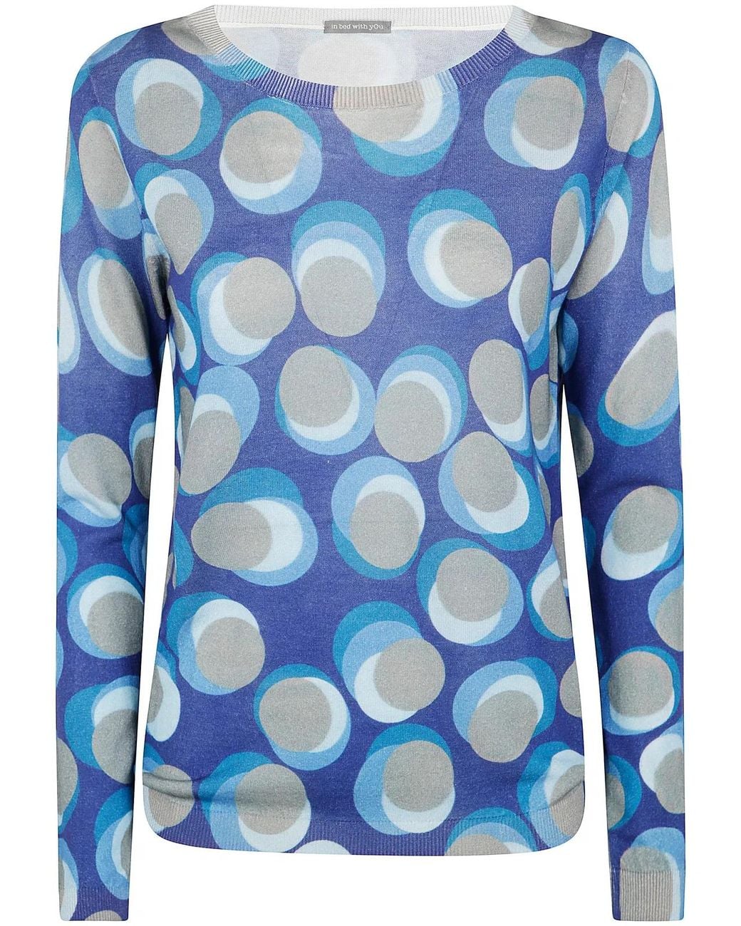 In bed with You Blue Printed Boat Neck Sweater