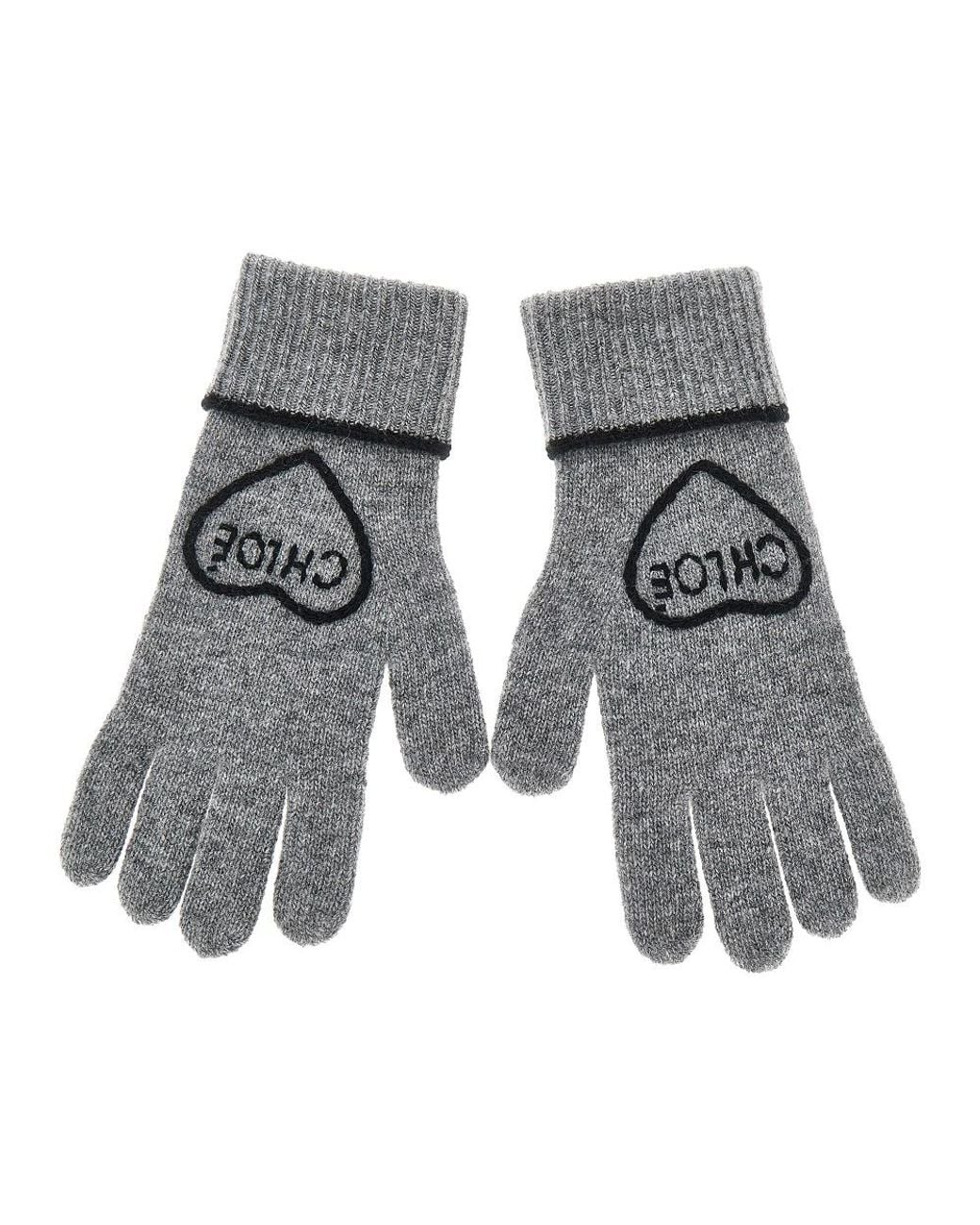 Chloé Gray Encoeur Wool And Cashmere Gloves