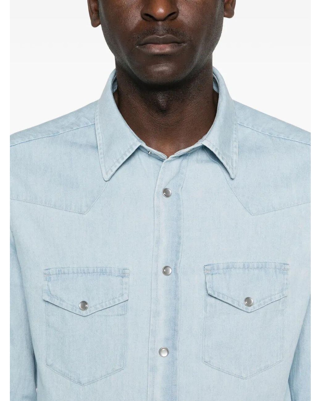 Tom Ford Blue Denim Chambray Western Shirt for men