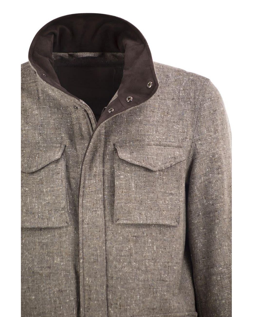 Herno Brown Virgin Wool Field Jacket With Concealed Hood for men