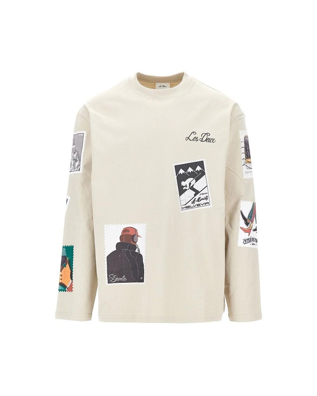 Les Deux White Printed Cotton T-Shirt for men