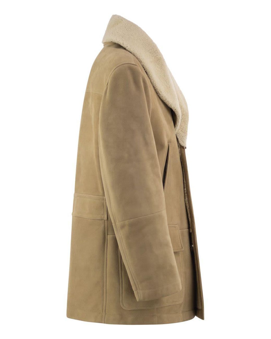 Brunello Cucinelli Natural Double-Breasted Shearling Coat for men