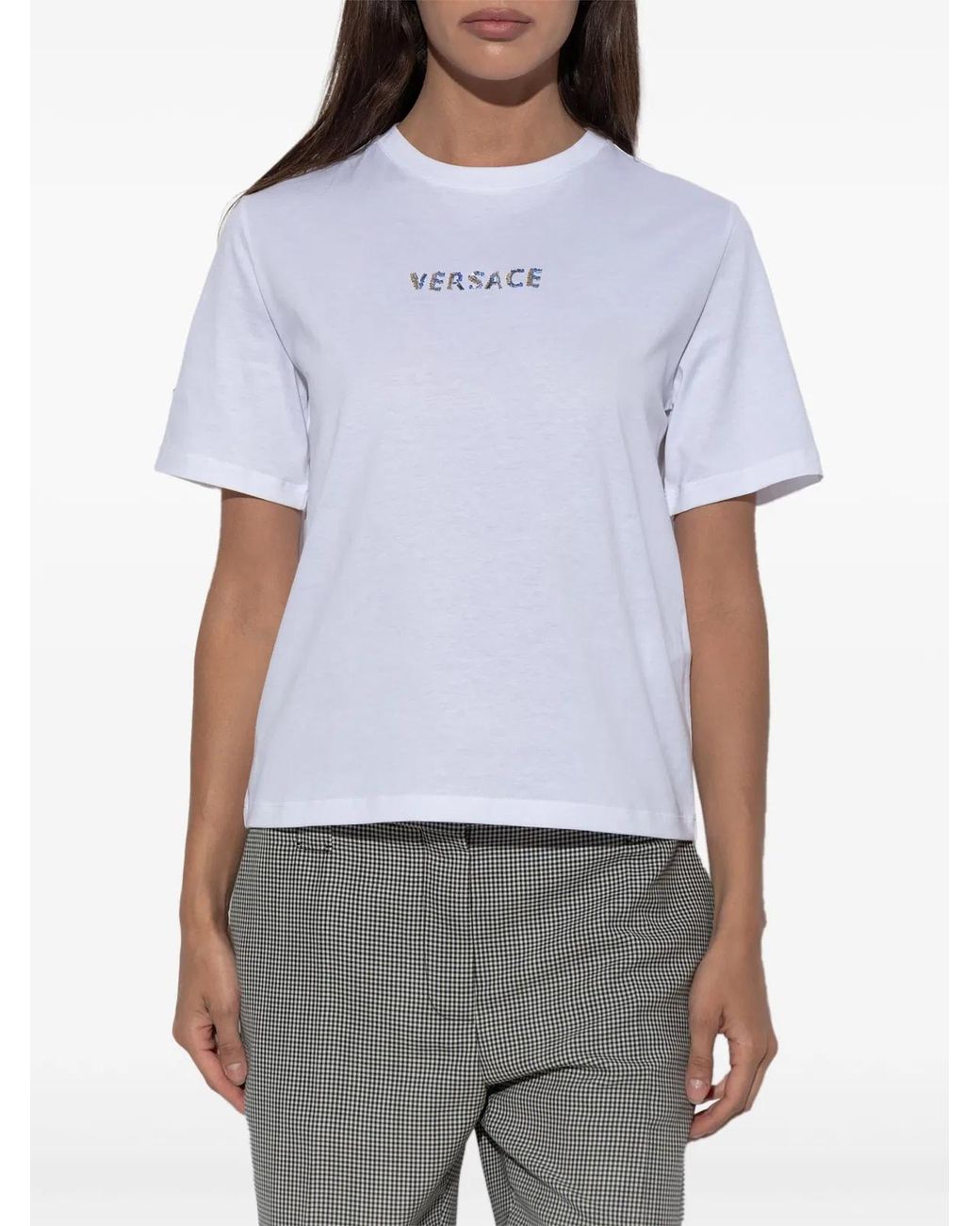 Versace Blue Bead-Embellished Logo T-Shirt