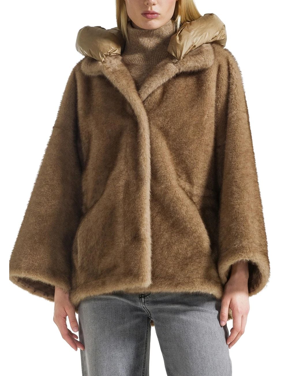 SEVENTY VENEZIA Brown Reversible Faux Fur Coat With Quilted Hood
