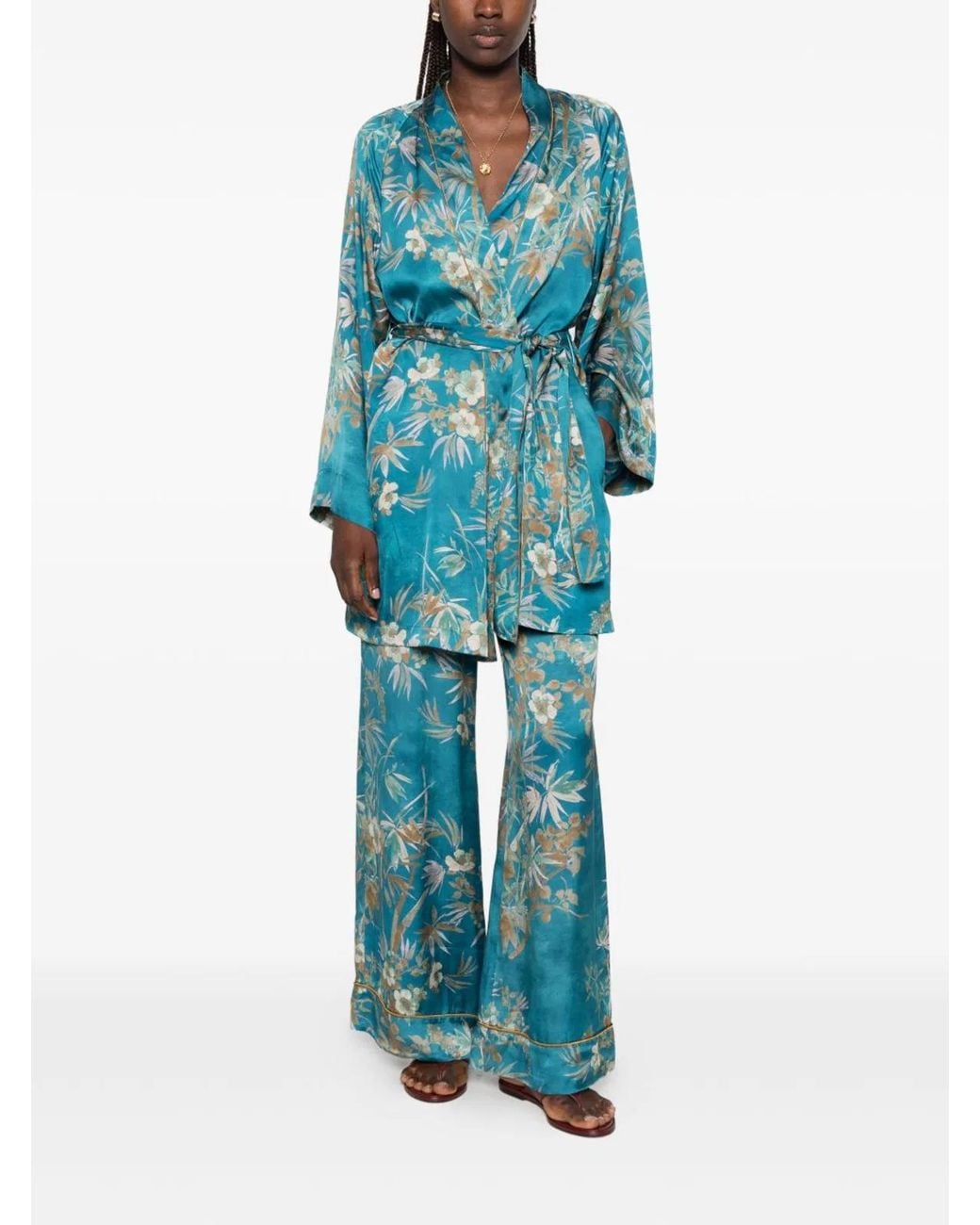 Forte_forte Blue Printed Satin Kimono
