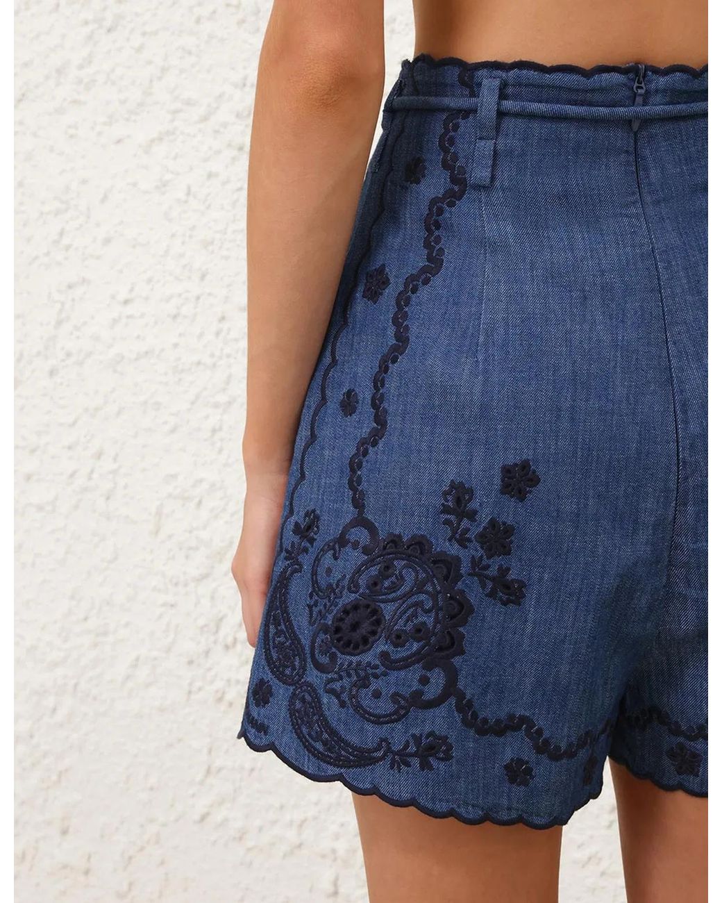 Zimmermann Blue Aster Embroidered Denim Short