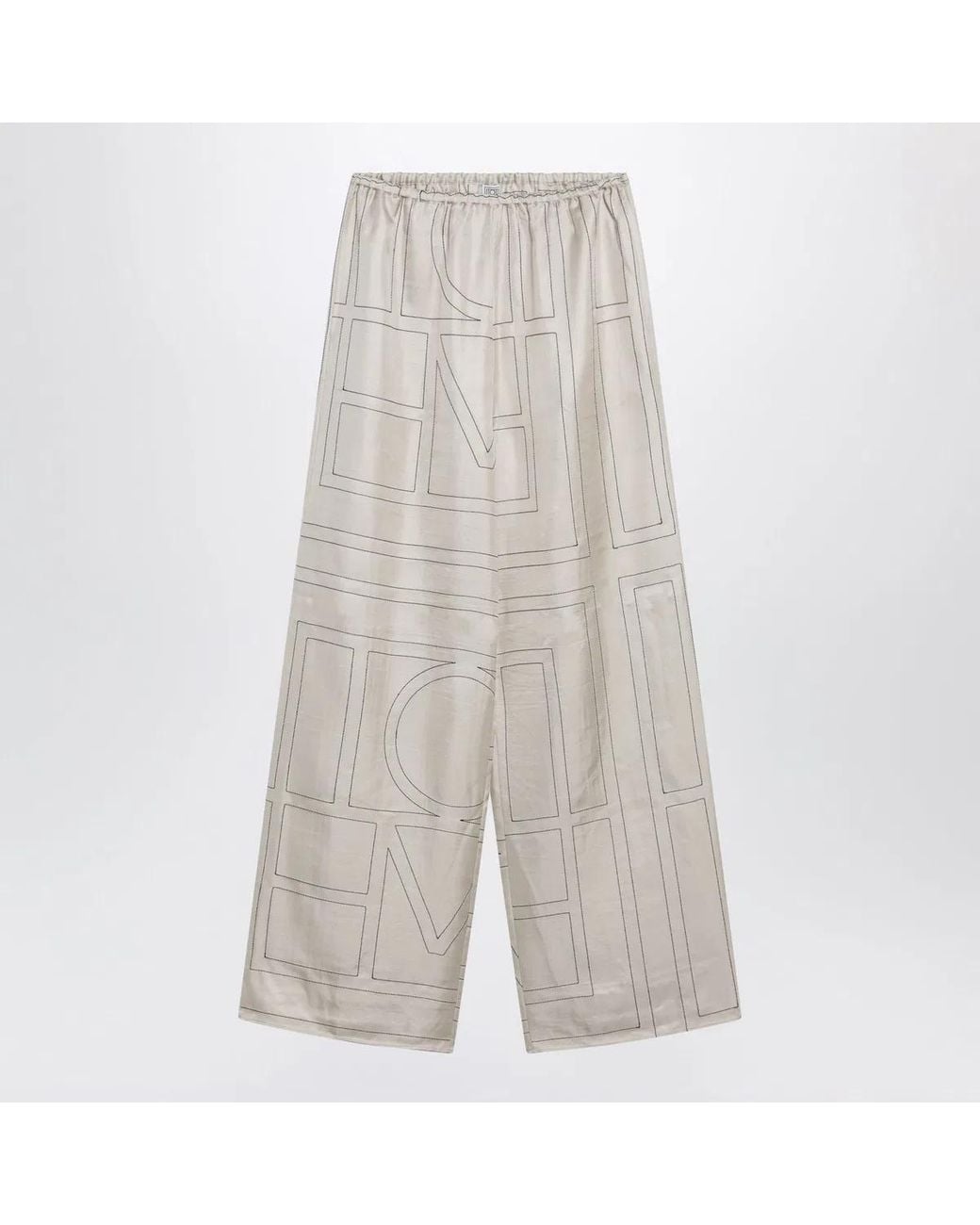 Totême Gray Ivory Monogram Silk Pajama Trousers
