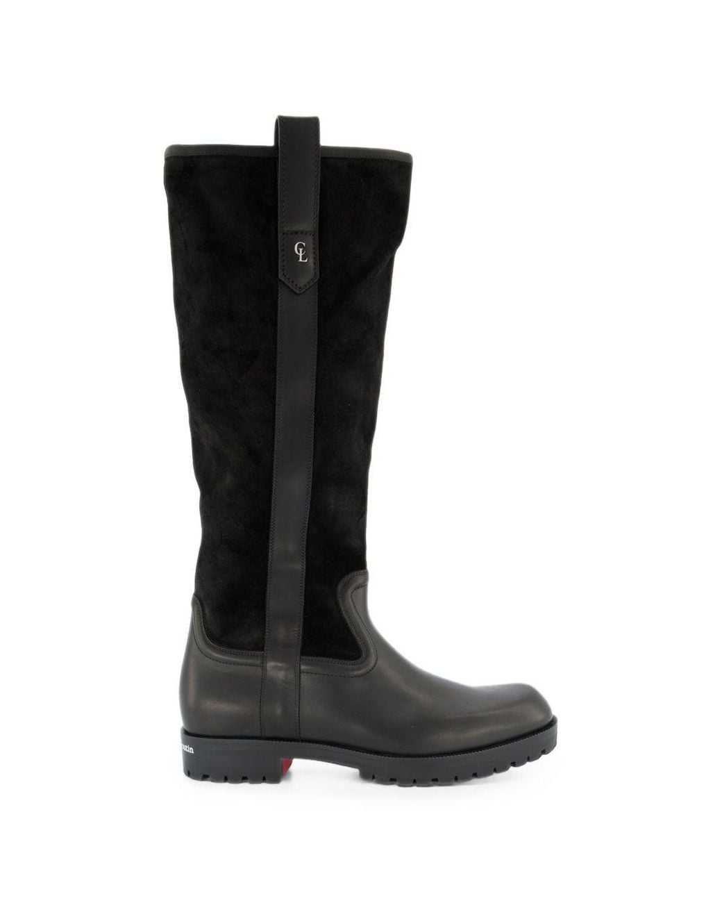Christian Louboutin Black Slouch Calf Leather Biker Boots With Lug Sole for men