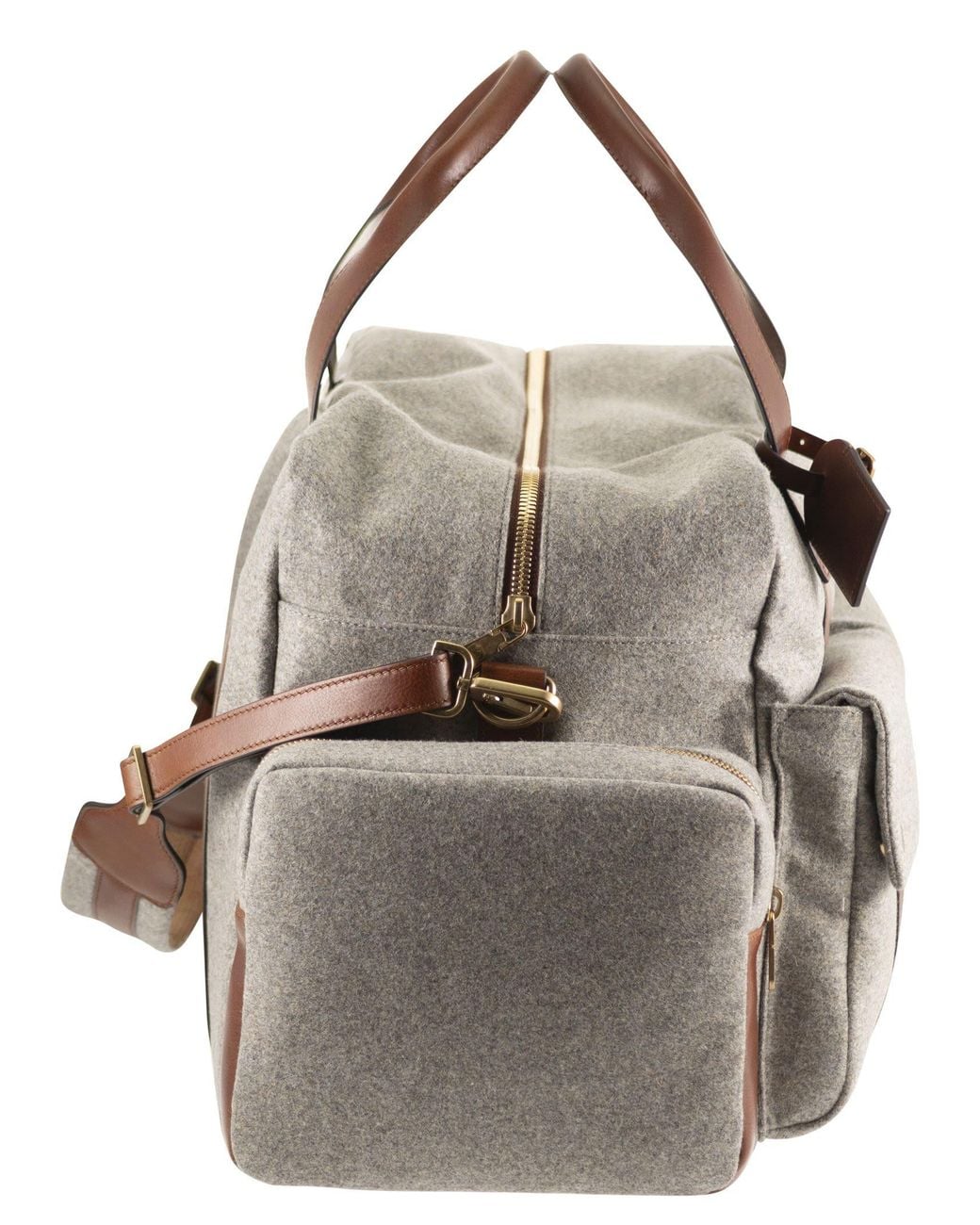 Brunello Cucinelli Brown Wool And Cashmere-Blend Travel Bag With Leather Details for men