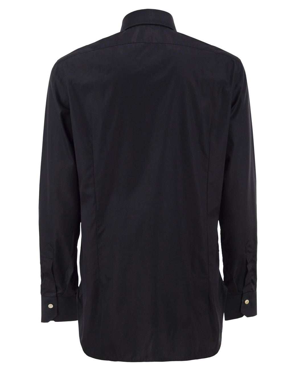 Kiton Black Pure Cotton Shirt With Spread Collar for men