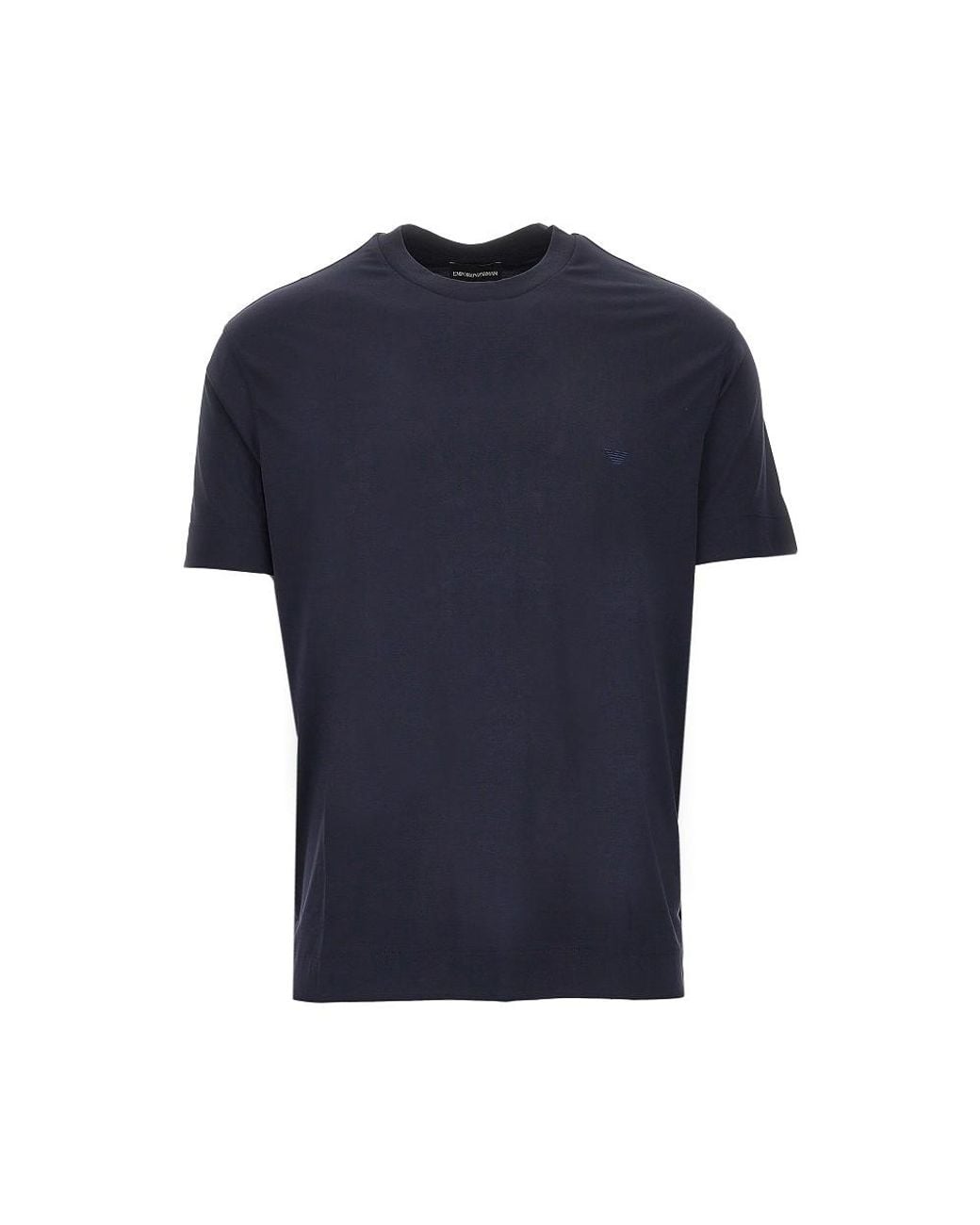 Emporio Armani Blue Stretch Jersey T-Shirt With Eagle Embroidery for men