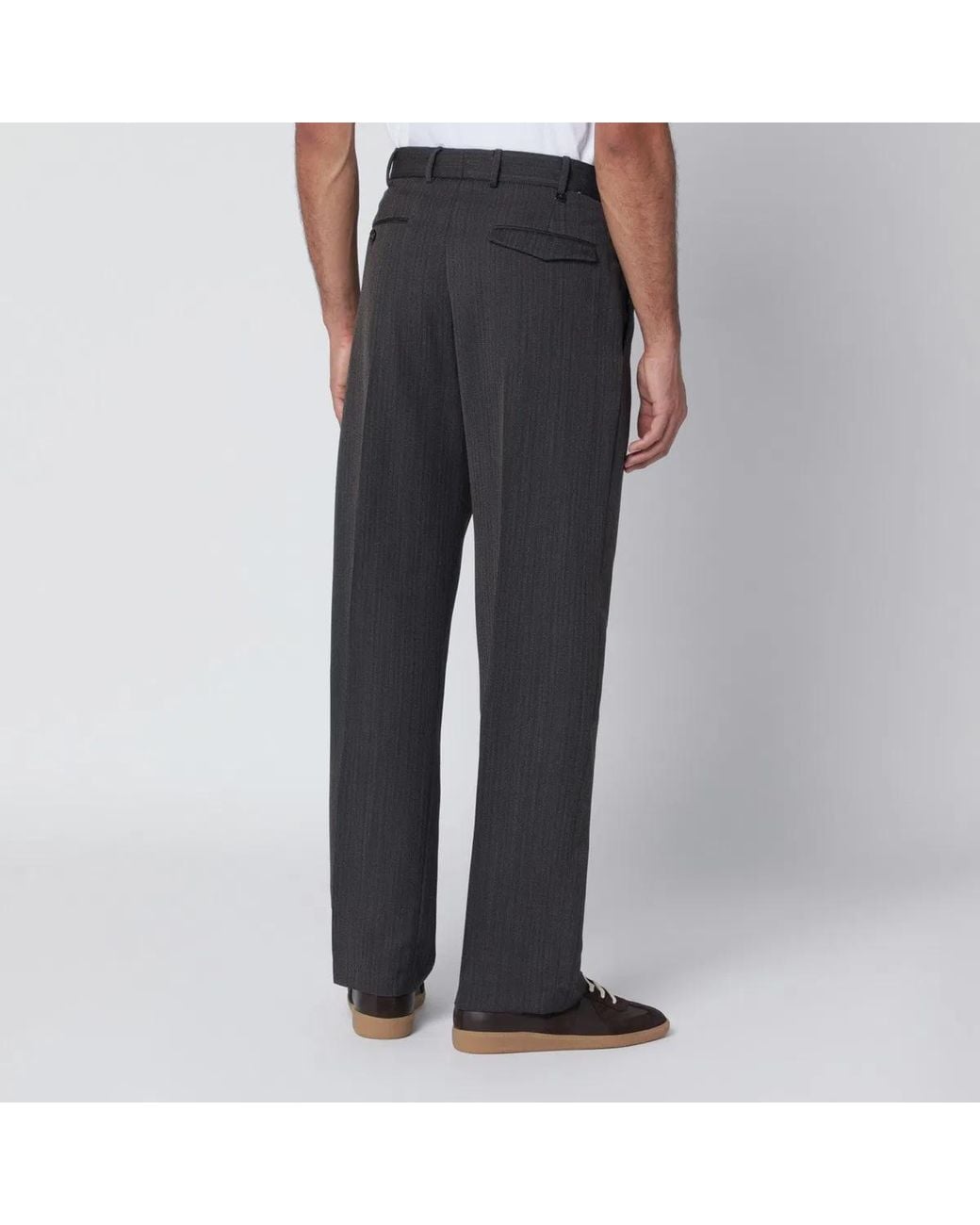 PT Torino Gray Striped Wool Trousers for men
