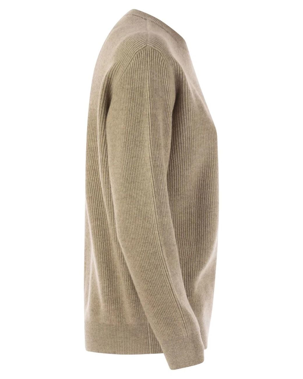 Brunello Cucinelli Natural English Rib Cashmere Sweater With Monile