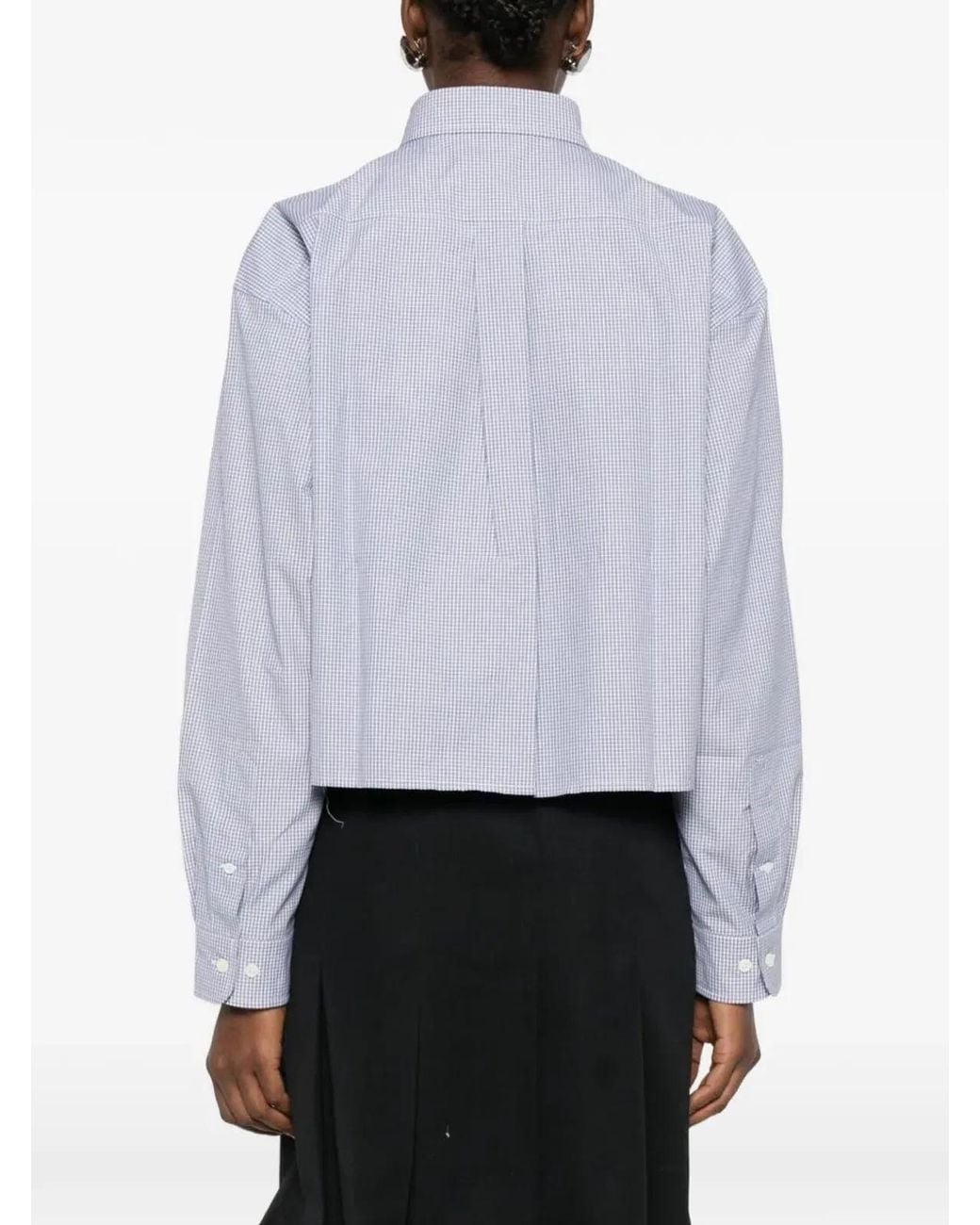 Miu Miu Blue Check Pattern Cropped Poplin Shirt