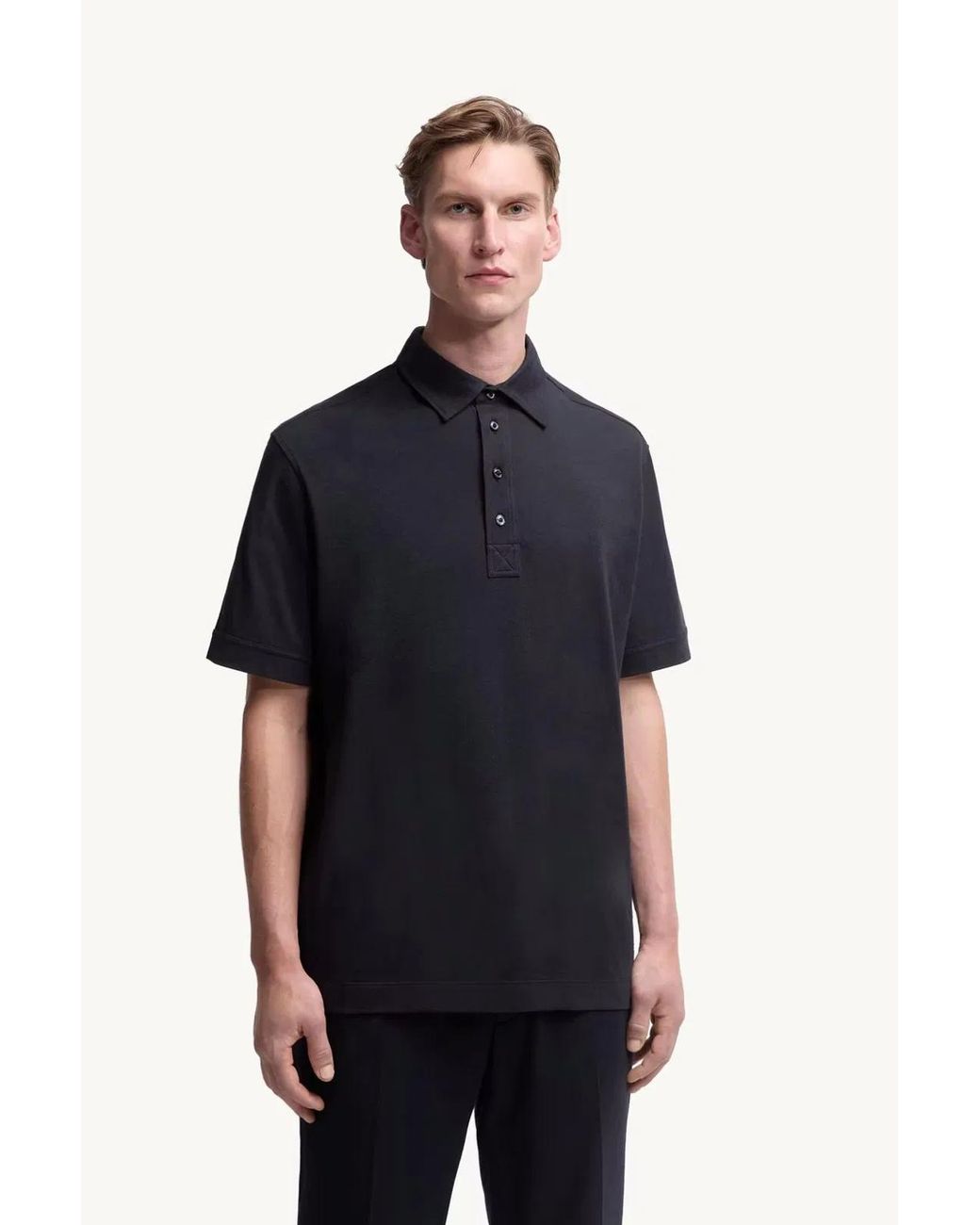 Moncler Blue Logo-Patch Polo Shirt for men