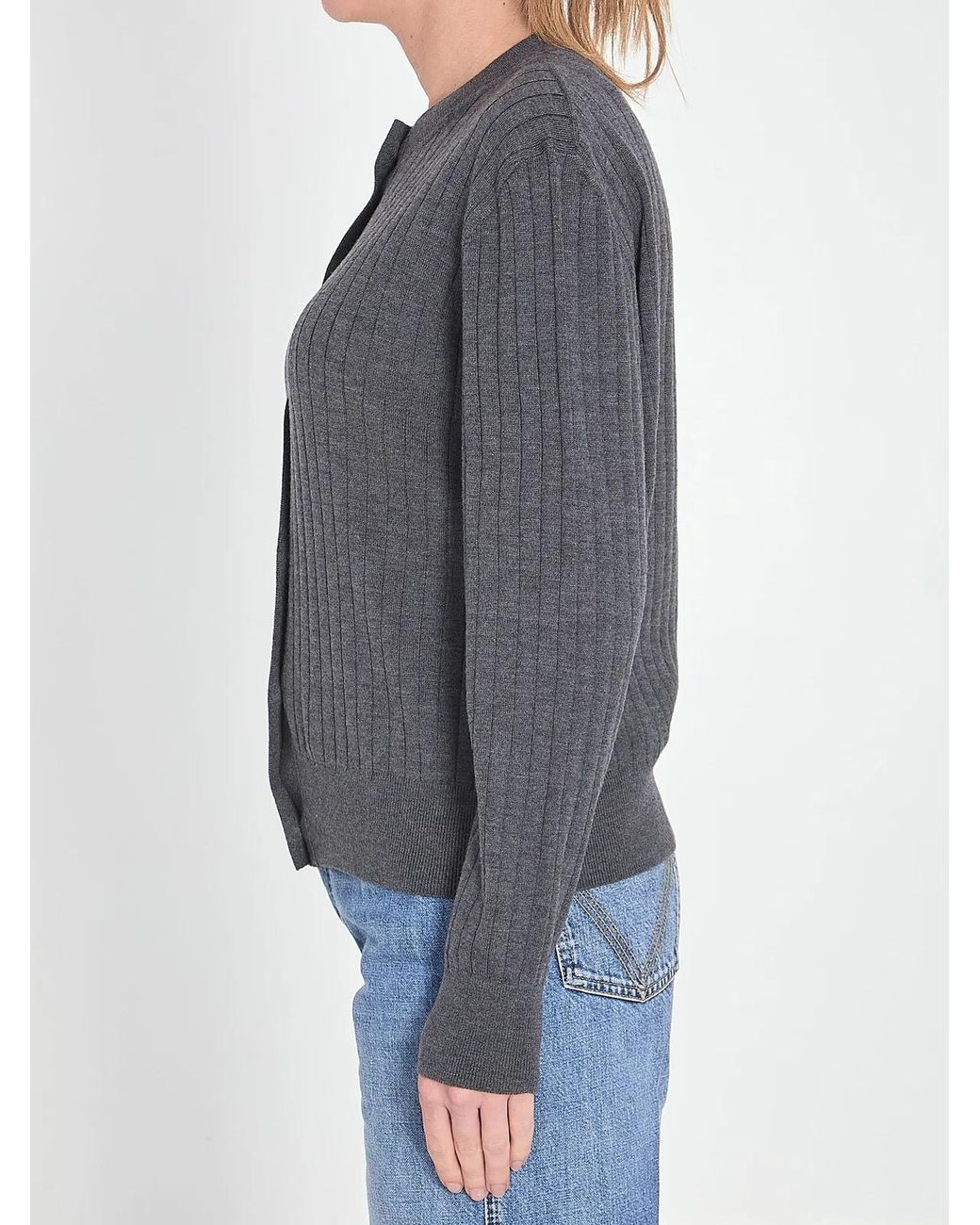 Bottega Veneta Gray Ribbed Knit Cardigan