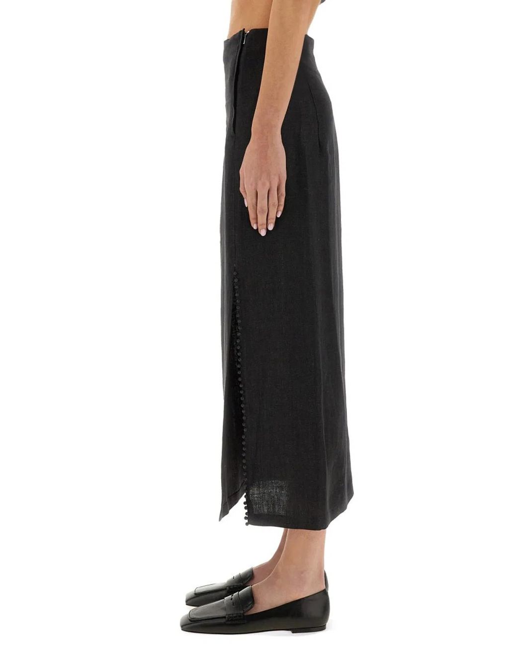 Alysi Black Linen Skirt With Slit