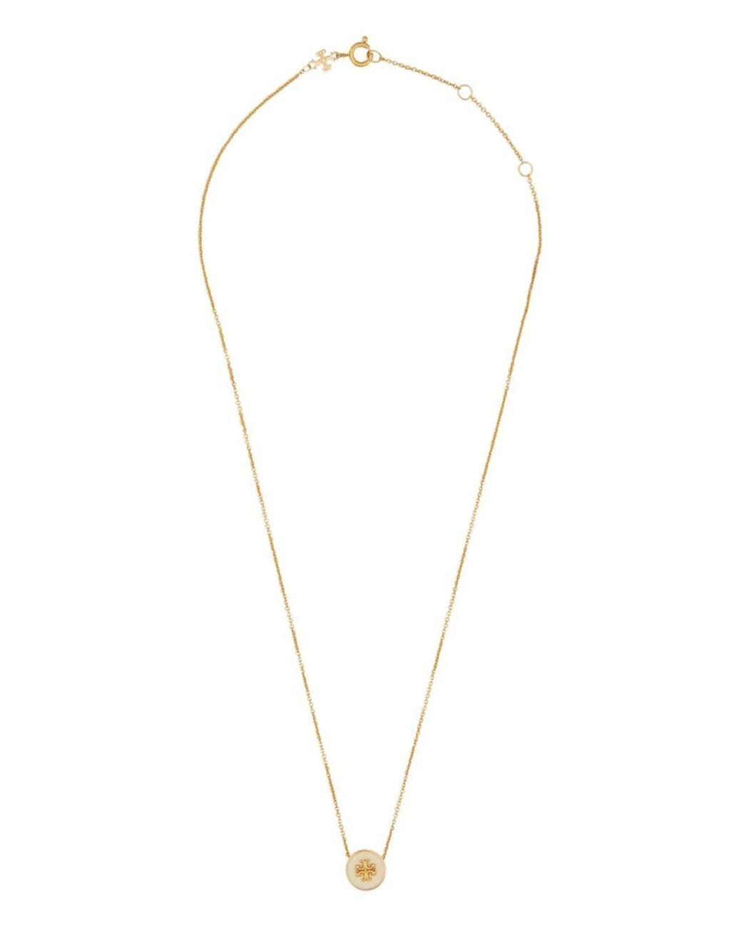 Tory Burch White Icon Enamel Pendant Necklace