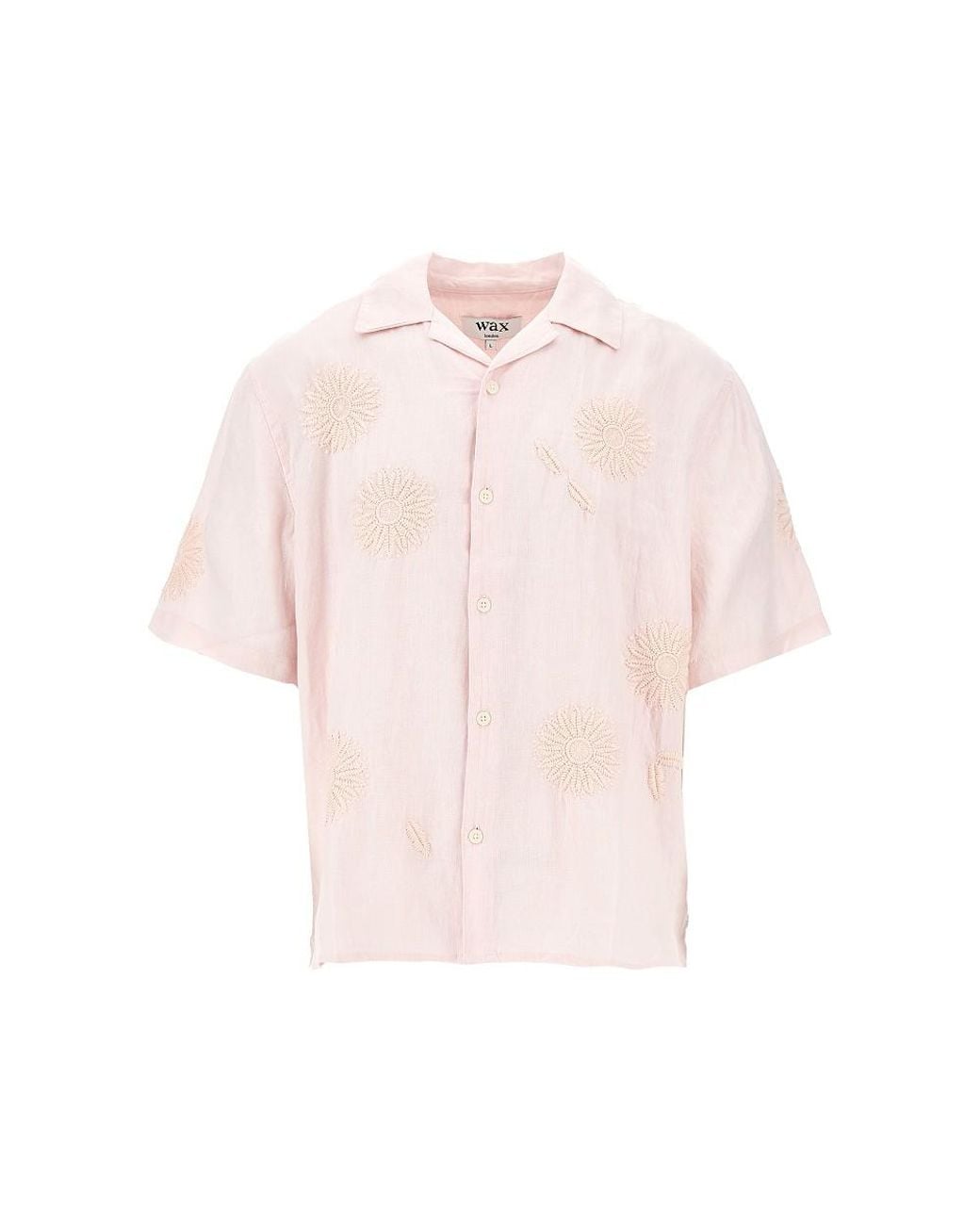 Wax London Pink Didcot Embroidered Flowers Linen Shirt for men