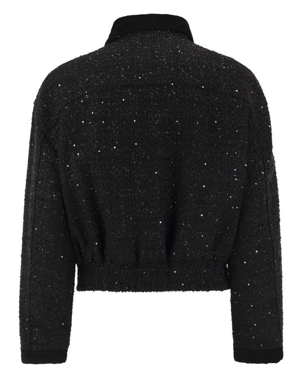 Fay Black Cropped Tweed Jacket With Sequins And Hooks