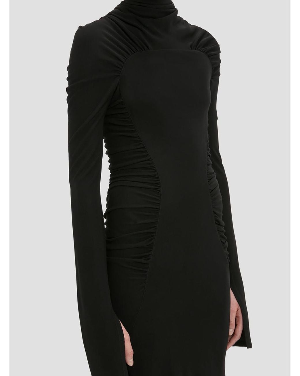 Victoria Beckham Black Crepe Jersey Gathered Midi Dress