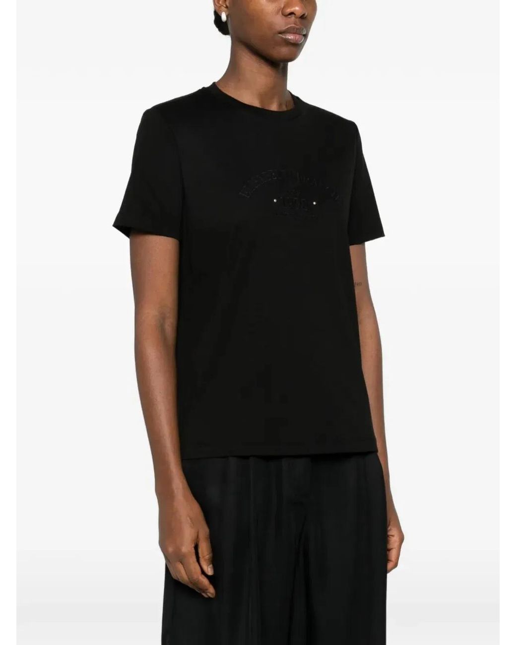 Elisabetta Franchi Black Logo Embroidery Cotton T-Shirt