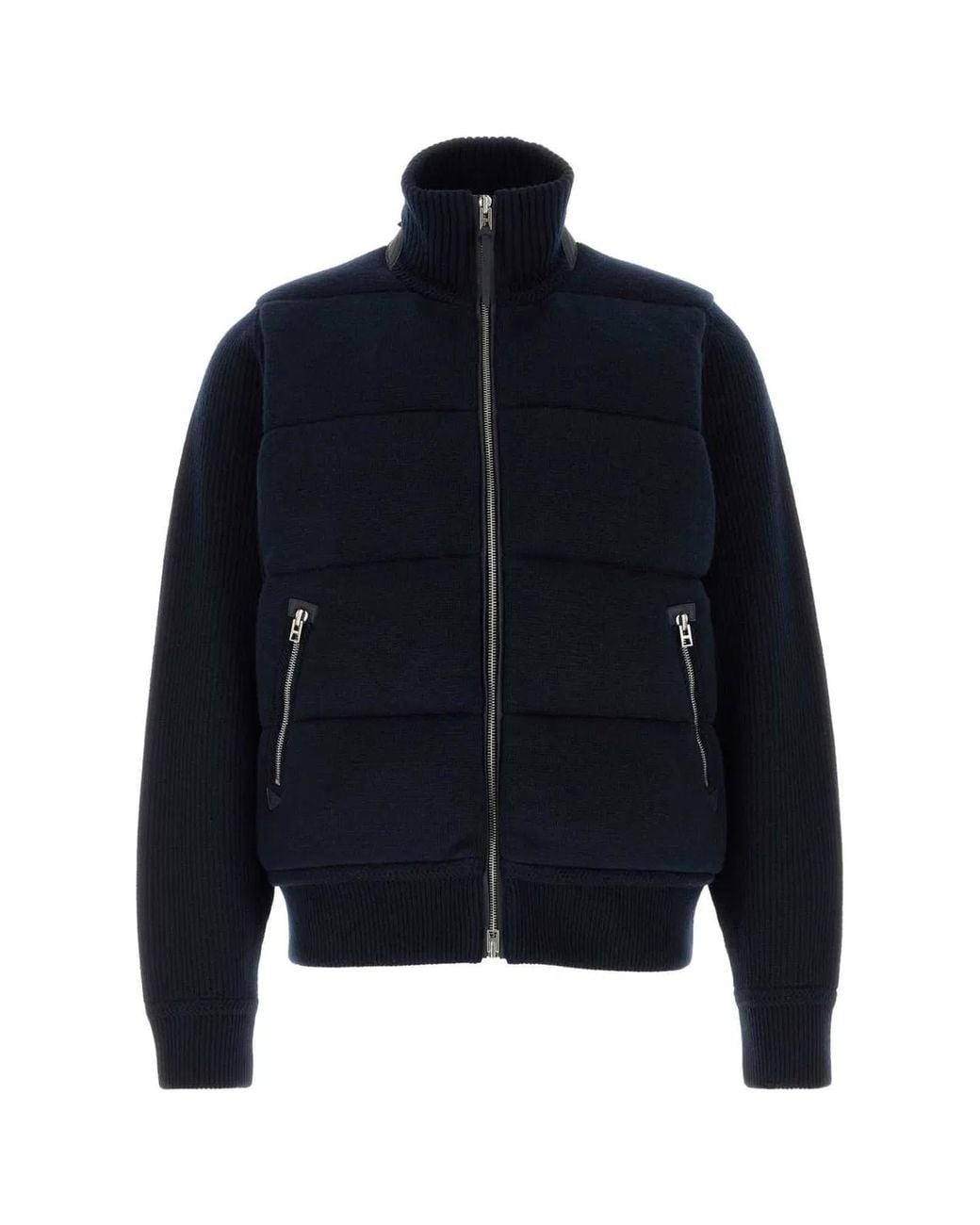 Tom Ford Blue Down Front Lambswool Full Zip for men
