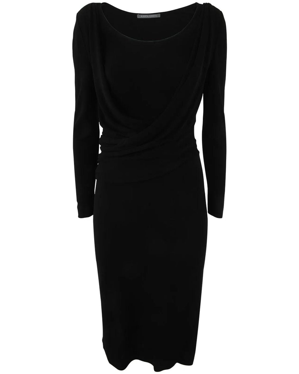 Alberta Ferretti Black Long Sleeves V Neck Midi Dress
