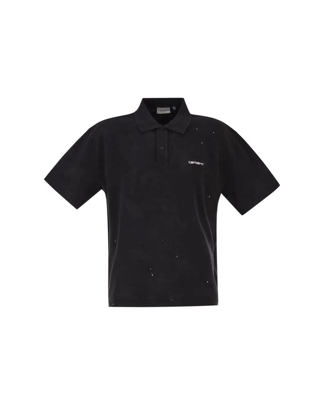 Carhartt Black Cotton Polo Shirt With Paint Splatter Details