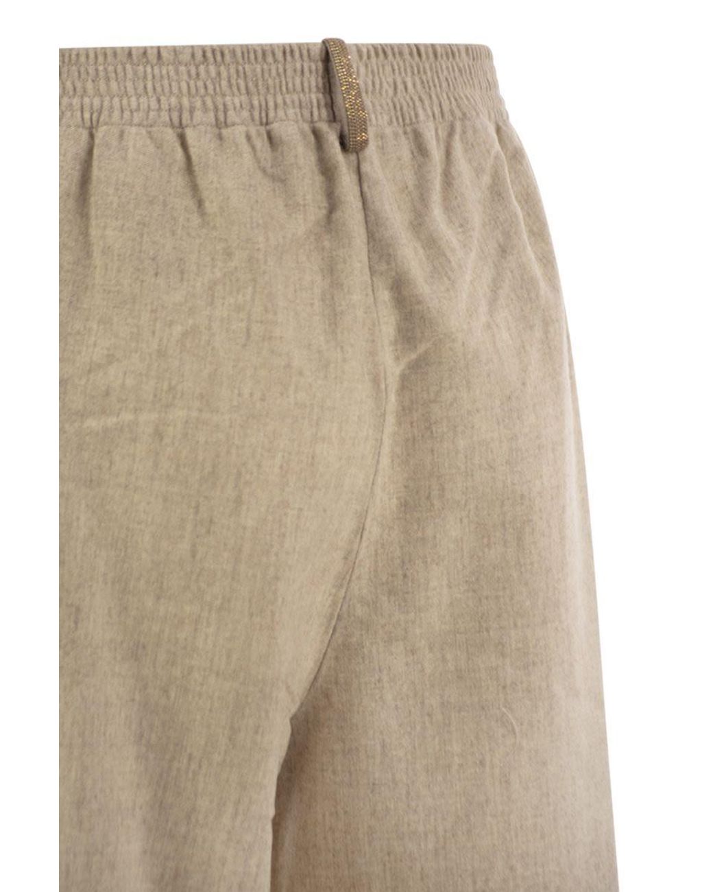 Fabiana Filippi Natural Virgin Wool Flannel Trousers With Elasticated Waistband