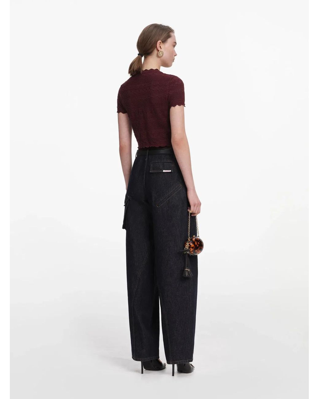 Self-Portrait Brown Pointelle Knit Top