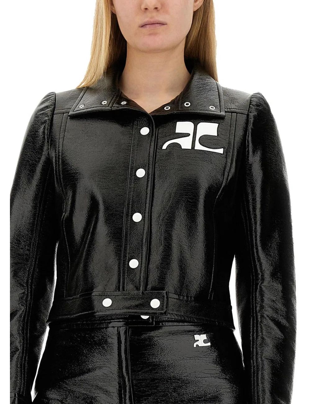 Courreges Black Giacca Crop Con Logo