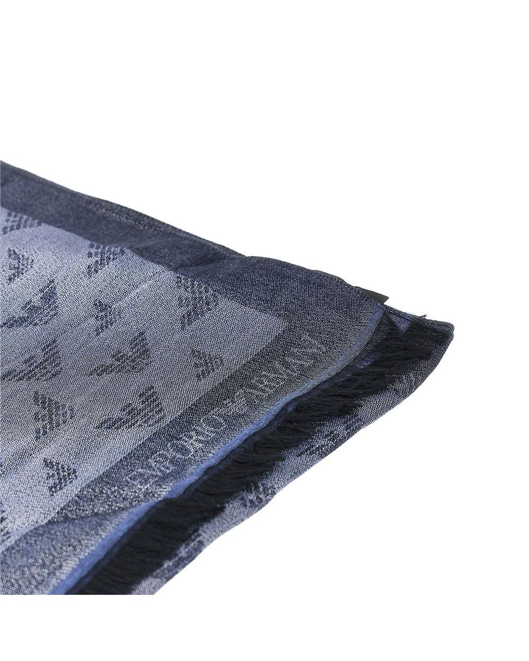 Emporio Armani Blue Viscose-Blend Scarf With Eagle Motif