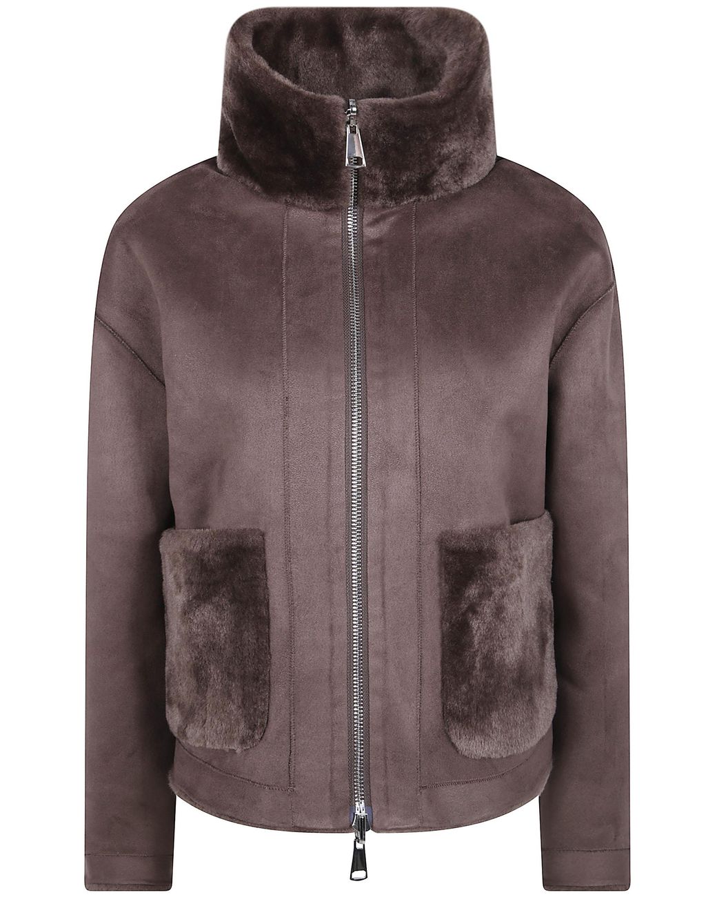 Betta Corradi Brown "Shao" High Neck Zipped Bomber Jacket