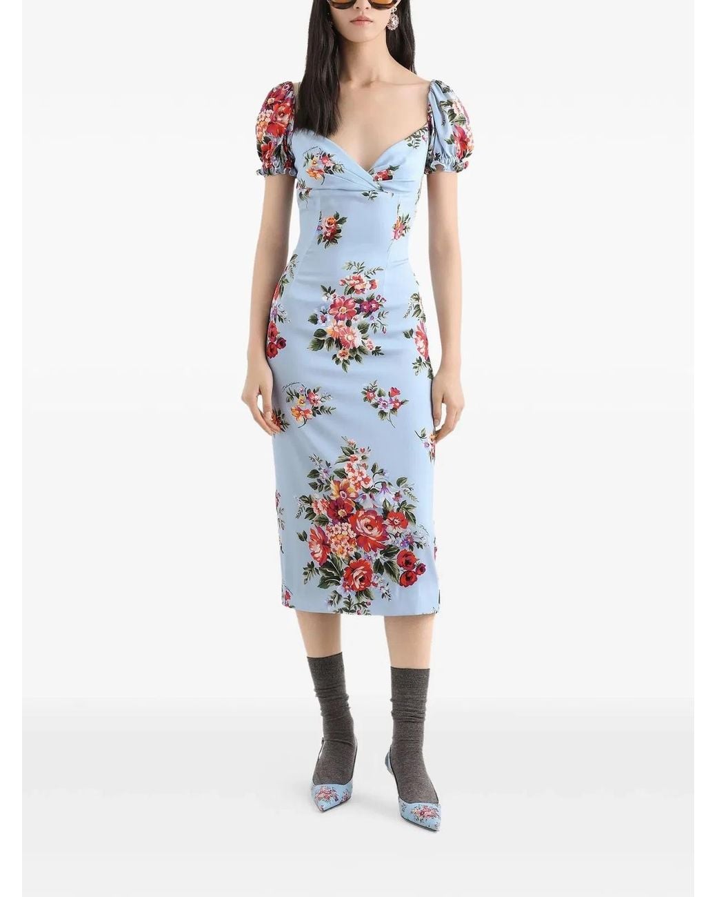 Dolce & Gabbana White Dolce & Gabbana Flower Bouquet Print Dress