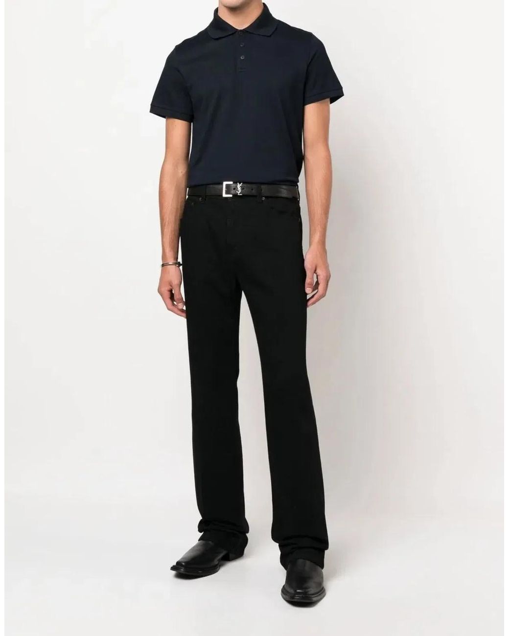 Saint Laurent Black Cassandre Ysl Logo Polo Shirt for men