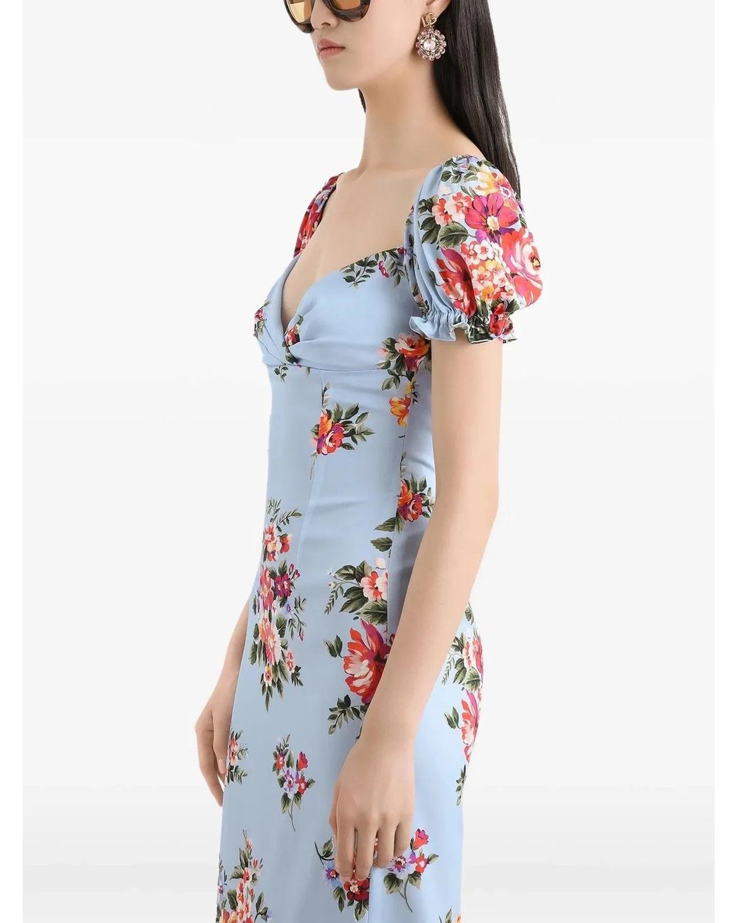 Dolce & Gabbana White Dolce & Gabbana Flower Bouquet Print Dress