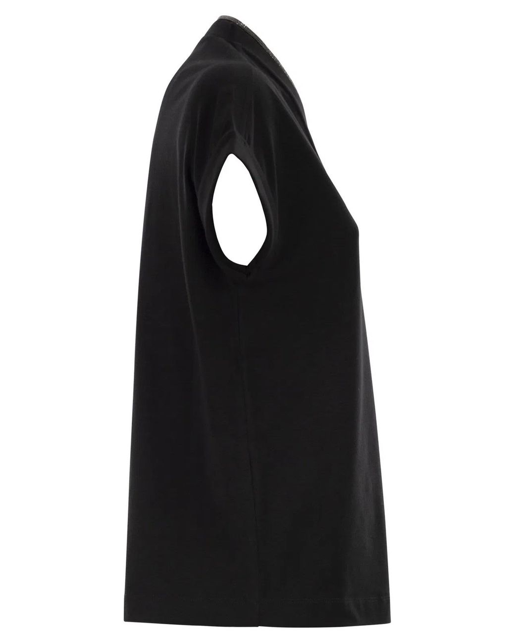 Brunello Cucinelli Black Stretch Cotton Jersey T-Shirt With Precious Neckline