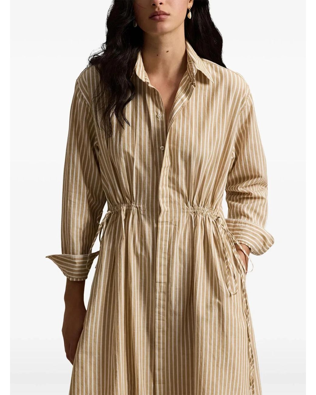 Polo Ralph Lauren Natural Striped Linen Cotton Shirt Dress With Drawstring