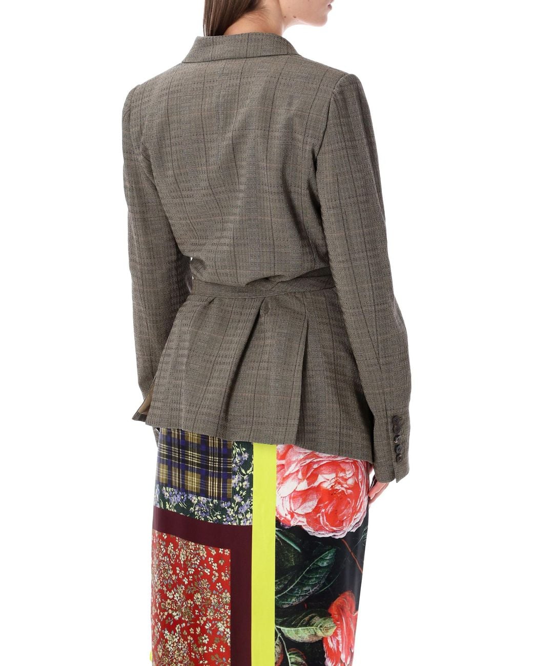 Dries Van Noten Gray Plaid Wrap Blazer Jacket