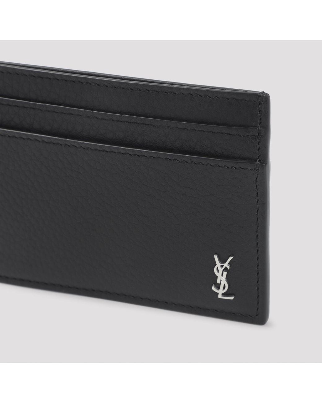 Saint Laurent Black Tiny Cassandre Grained Leather Cardholder for men