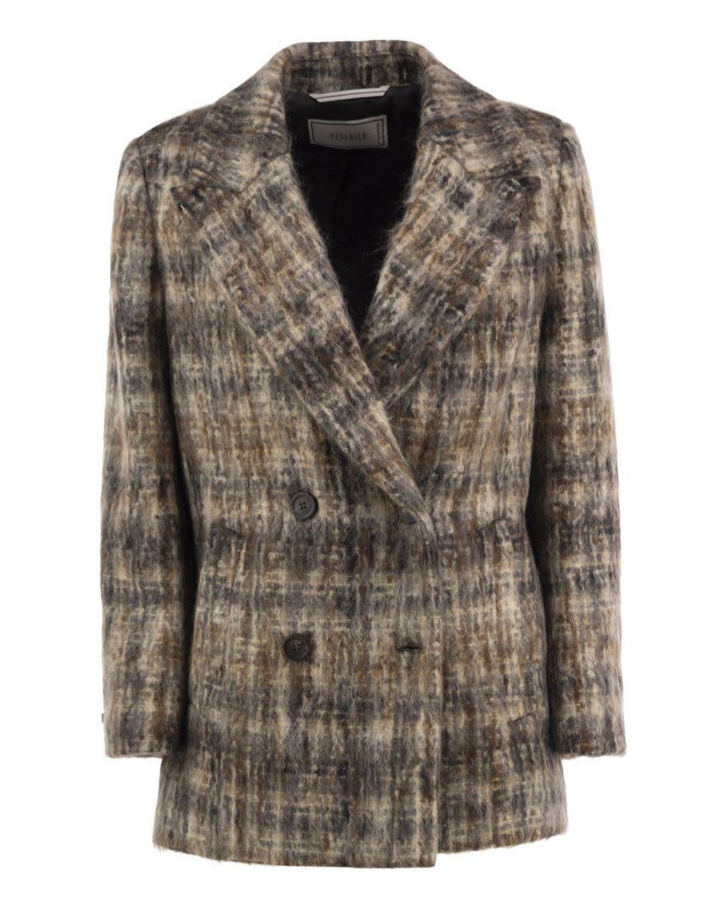 Peserico Brown Double-Breasted Mohair-Blend Checked Blazer
