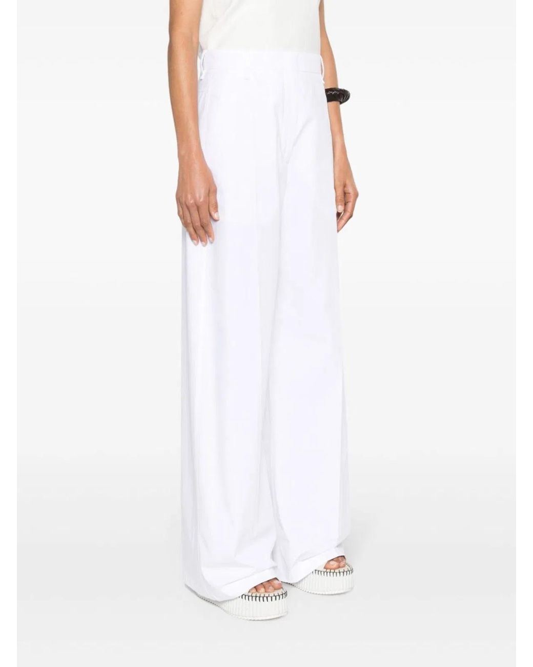 Max Mara White Wide-Leg Cotton Trousers