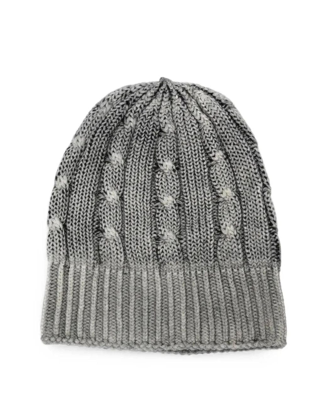 Avant Toi Gray Hand Painted Cashmere Braided And Ribbed Hat for men