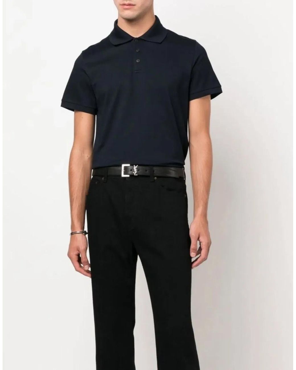 Saint Laurent Black Cassandre Ysl Logo Polo Shirt for men