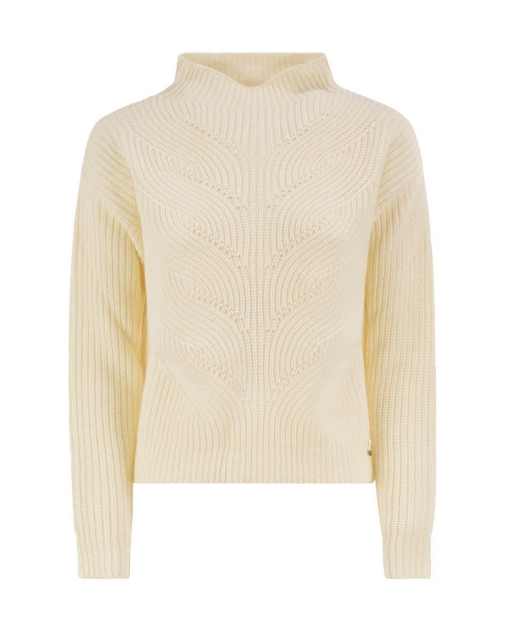 Herno White Pure Wool Jumper With Textured Knit And High Neck