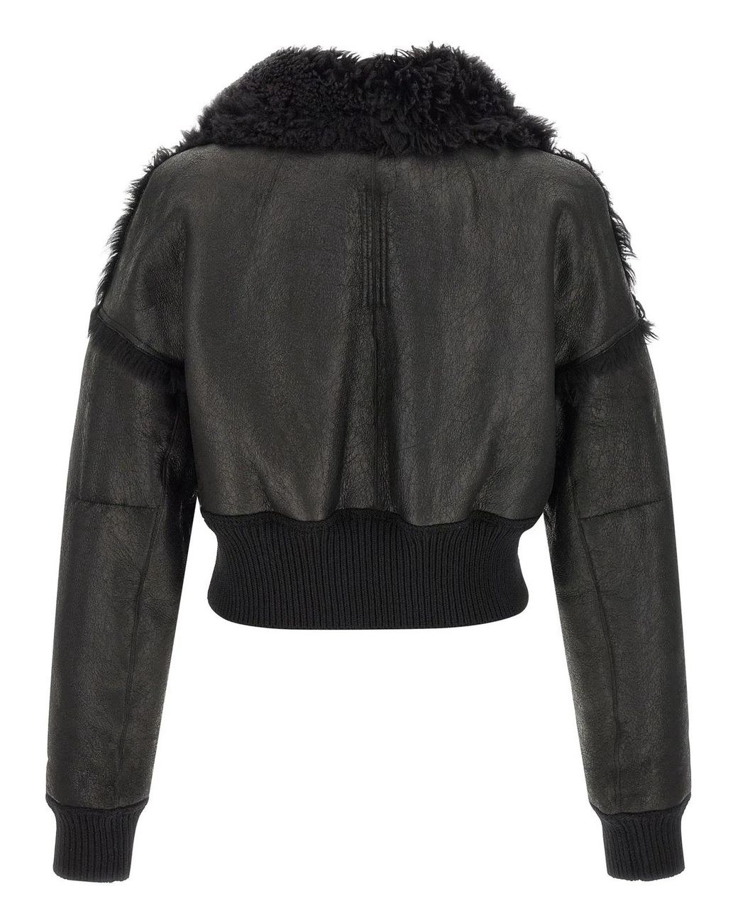 Rick Owens Black Lamb Fur Leather Jacket Clothing for men