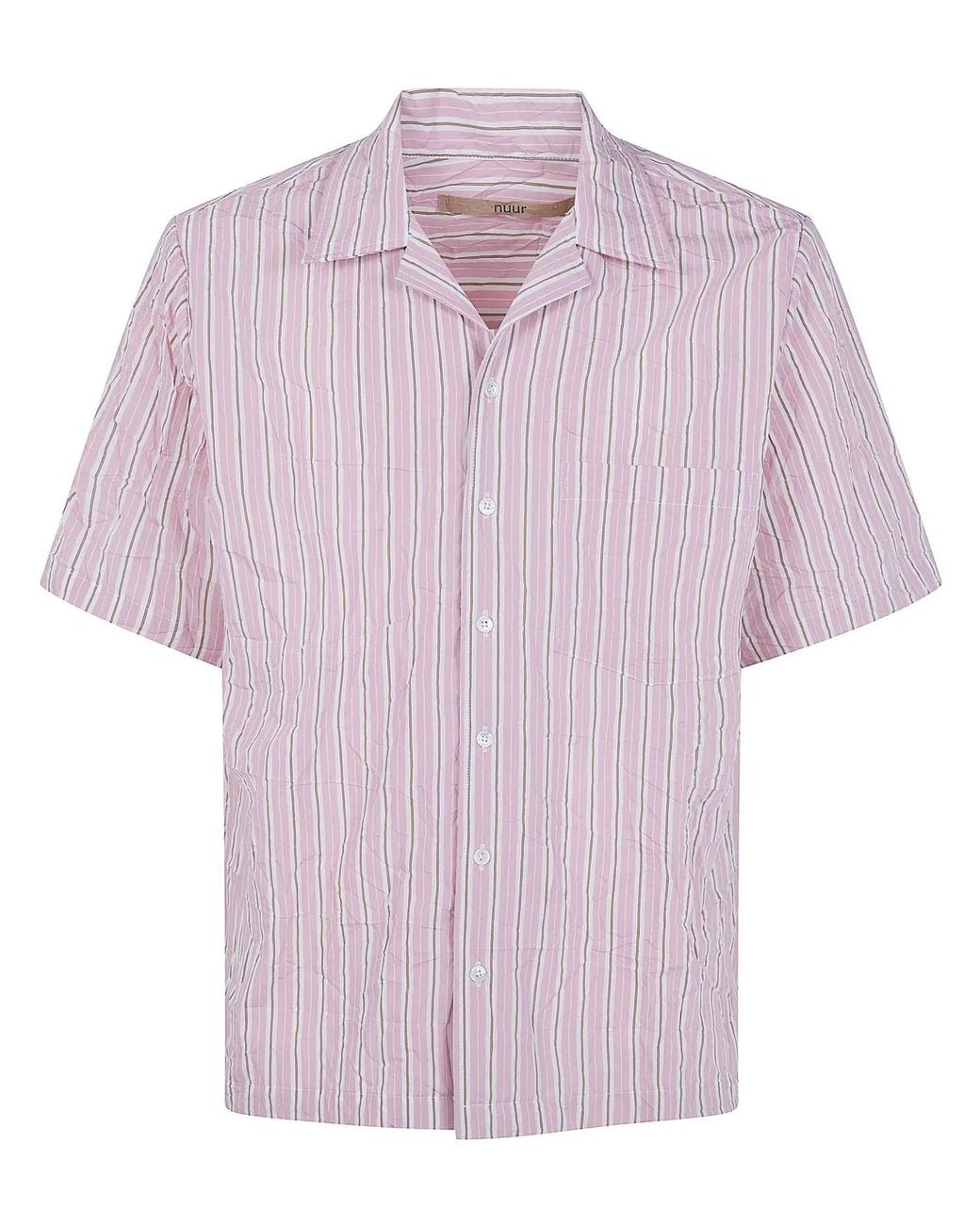 Nuur Pink Striped Short Sleeved Bowling Shirt for men