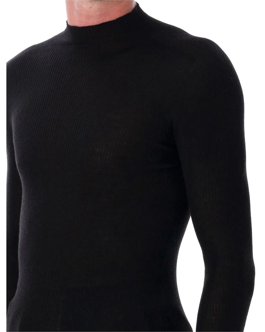 Rick Owens Blue Ribbed Lupetto Wool Turtleneck Sweater for men
